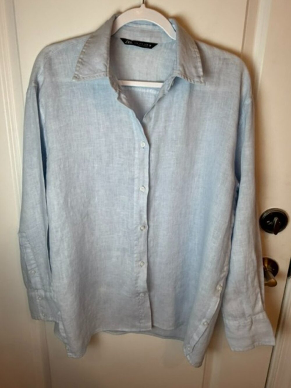 Zara Blue Linen Oversized Button Down Shirt